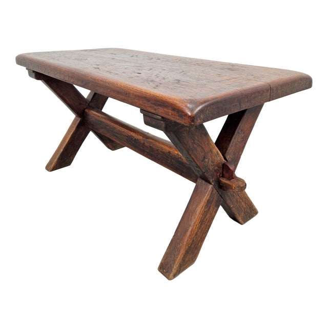 Brutalist Oak Cross Leg Coffee Table, Spain, 1930s For Sale