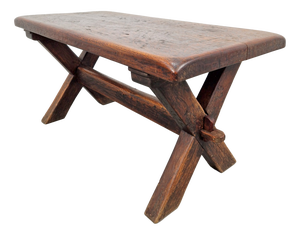 Brutalist Oak Cross Leg Coffee Table, Spain, 1930s