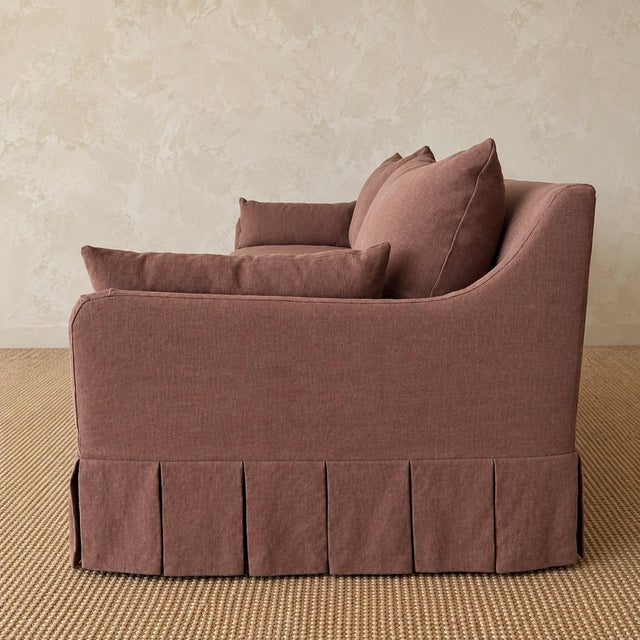 Textile Parisian Sofa Slip Covered in Belgian Dark Rust Linen For Sale - Image 7 of 8