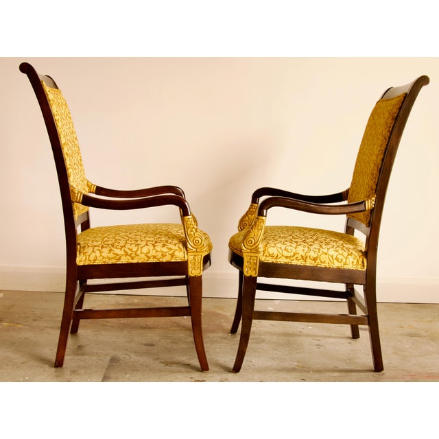 Empire Style Hand-Carved Armchairs With Contrasting Fabrics, Gold Accents, Made in Usa by Shelby Williams For Sale In Salt Lake City - Image 6 of 8