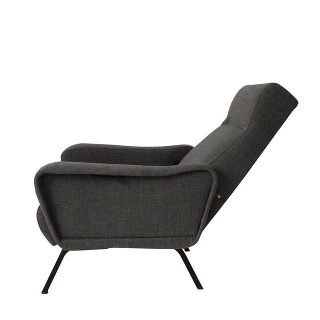 1950s Mid-Century Modern Reclining Lounge Chair in Gray Fabric, Italy, 1950 For Sale - Image 5 of 9