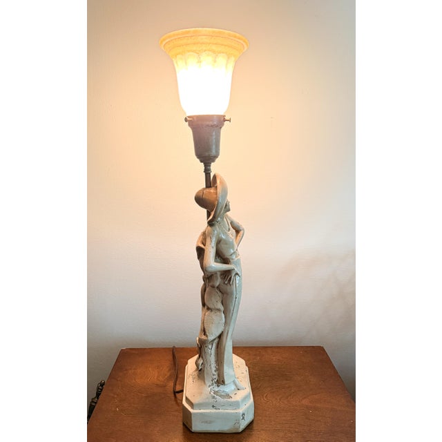 Alabaster Vintage Art Deco Alabaster Lamp With Frosted Glass Shade. For Sale - Image 8 of 9