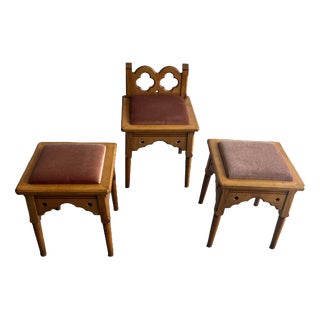 Vintage Rustic Gothic Revival Stools, 1970s, Set of 3 For Sale