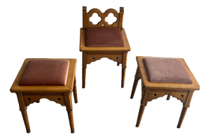 Vintage Rustic Gothic Revival Stools, 1970s, Set of 3