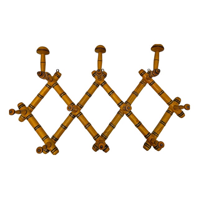 French Faux Bamboo Harmonica Wall Mounted Coat Rack, 1920s For Sale