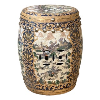 Vintage Oriental Chinoiserie Horse Riding Porcelain Stool Table Ottoman For Sale