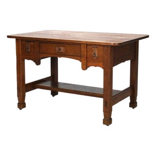 Antique Stickley Brothers Three Drawer Oak Library Table Desk C1920 For Sale