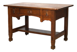Antique Stickley Brothers Three Drawer Oak Library Table Desk C1920