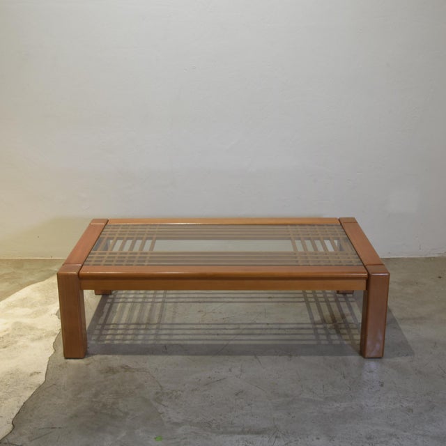 Coffee Table in Wood and Glass with Geometric Grid by Ettore Sottsass for Santambrogio e De Berti, 1970s For Sale - Image 9 of 12