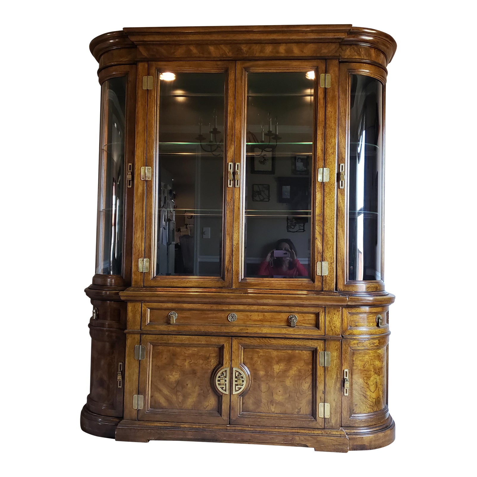 Vintage Bernhardt Hibriten Lighted Solid Wood & Glass China