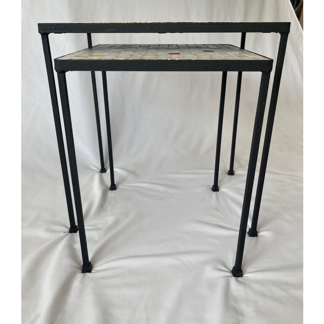 White Floris Fiedeldij for Artimeta Attributed 1950's Glass Mosaic Top and Iron Nesting Tables For Sale - Image 8 of 10