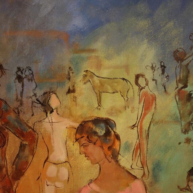 Italian Artist, Family of Acrobats, 1981, Mixed Media on Canvas For Sale - Image 15 of 16