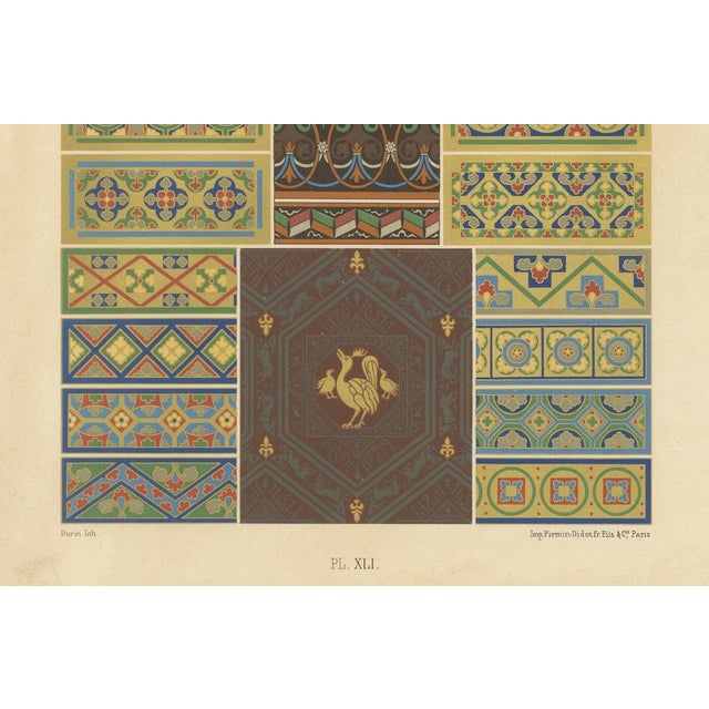 After Racinet, Middle Ages Decorative Motifs Gothic Tile and Border Designs, 1869, Print For Sale - Image 3 of 10