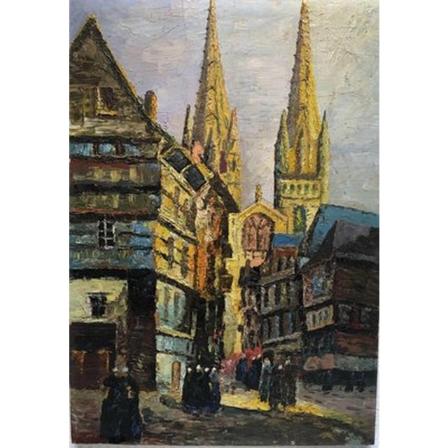 St. Corentin Cathedral in Quimper, Brittany, France, Oil Painting on Plywood For Sale - Image 13 of 13