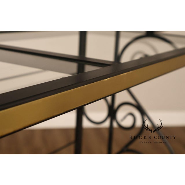 French Country Morecraft French Country Style Wrought Iron And Glass Étagère For Sale - Image 3 of 18