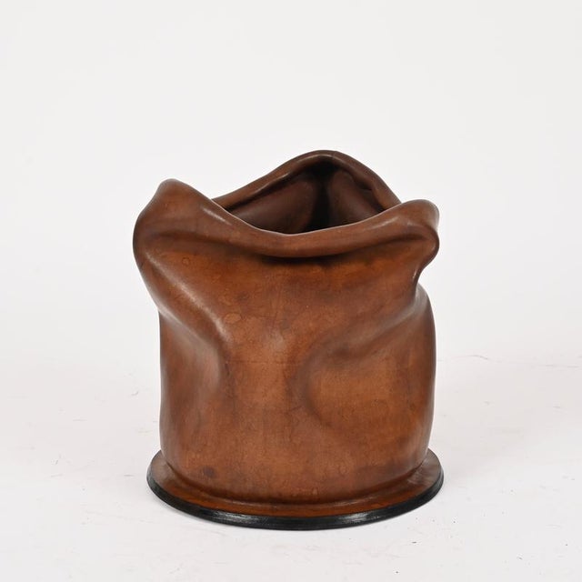 Animal Skin Mid-Century Modern Italian Leather Decorative Wastepaper Basket from Nova Tecno, 1950s For Sale - Image 7 of 13