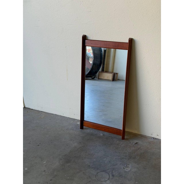 Danish Teak Wall Mirror – Mid Century Modern Rectangular Accent Mirror 1960s For Sale - Image 4 of 9