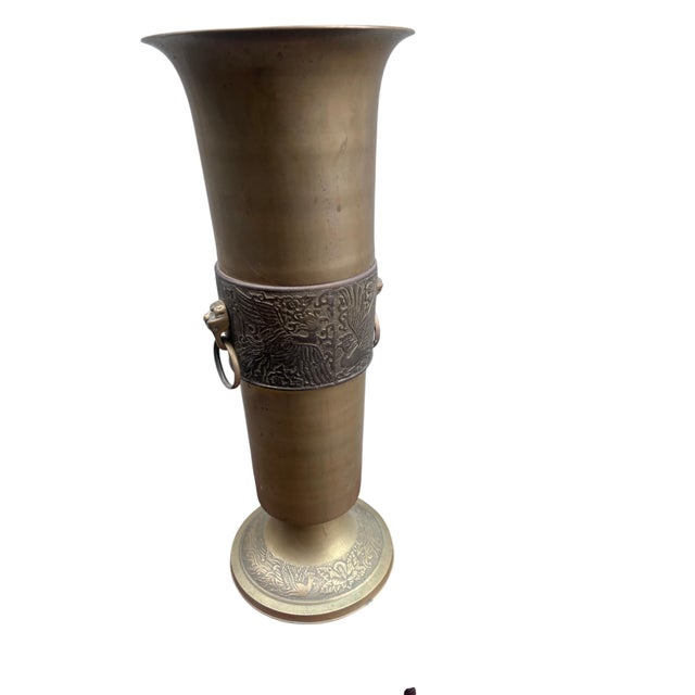 Brass Mid 20th Century Chinese Brass Vase or Umbrella Holder For Sale - Image 8 of 16