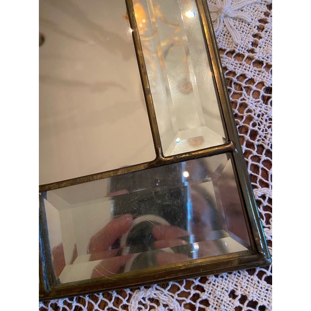 Art Deco Vintage Post Modern Brass and Beveled Glass Mirror For Sale - Image 3 of 9