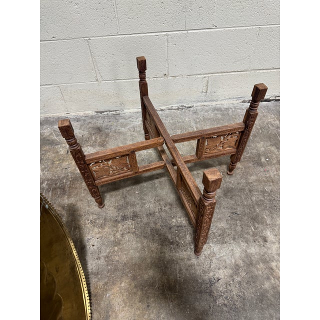 Moroccan Style Brass Tray Teak Table For Sale - Image 9 of 9