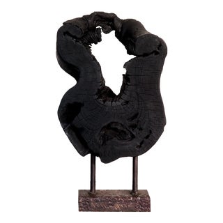 Devi Collection Yakisugi Modern Organic Black Wood Sculpture For Sale