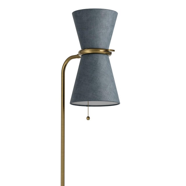 Mid-Century Modern Gable Floor Lamp, Antique Natural Brass with Storm Blue Shade For Sale - Image 3 of 6