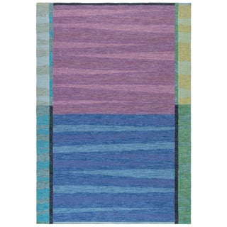 Doris Leslie Blau Vintage Scandinavian Abstract Lavender Flatweave Wool Rug For Sale