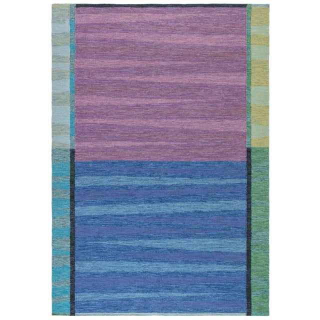 Doris Leslie Blau Vintage Scandinavian Abstract Lavender Flatweave Wool Rug For Sale