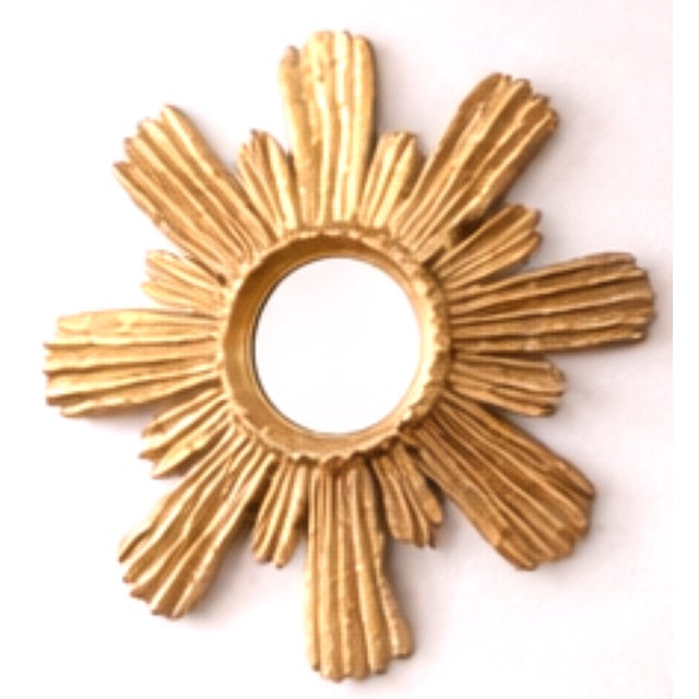 Wood Sunburst Mirror in Gilded Wood, 1980s For Sale - Image 7 of 7