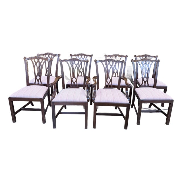 Late 20th Century Council Mahogany Chippendale Dining Chairs Set of Eight For Sale