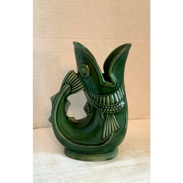 Vintage Shreve, Crump & Low Gurgling Cod Pitcher Green Glazed Ceramic For Sale - Image 9 of 11