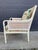 Palecek double cane faux bamboo armchair. Upholstery is new in Lee Jofa "Althea" fabric. Chair frame has dings and scuffs...