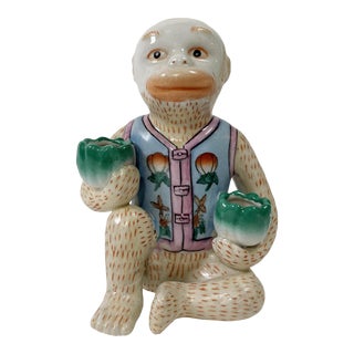 Vintage Seated Chinoiserie Monkey Candle Holder For Sale