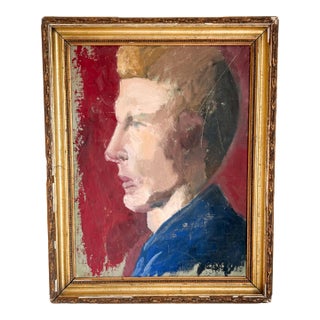 1960s Weathered Vintage Silhouette Portrait Painting of a Man For Sale