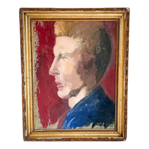 1960s Weathered Vintage Silhouette Portrait Painting of a Man