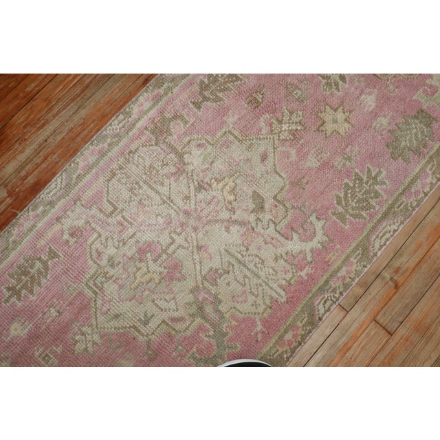 Textile Early 20th Century Zabihi Collection Bubble Gum Pink Turkish Oushak Runner - 2'6" x 10'7" For Sale - Image 7 of 8