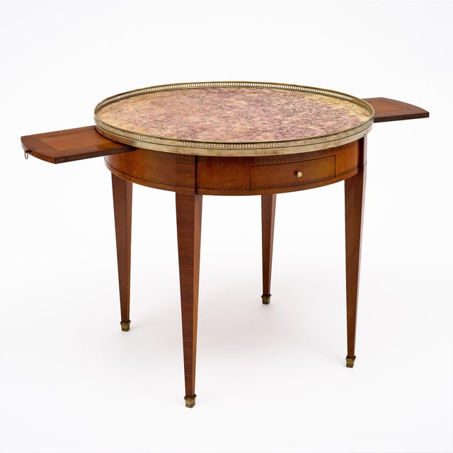 French French Louis XVI Bouillotte Side Table, Rosewood, Violet Brocatelle Marble, 1920s For Sale - Image 3 of 9