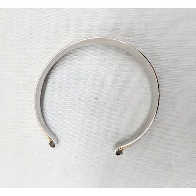 Vintage 1975 Signed Napier Goldtone Rhodium Plated Goldtone Stripe Cuff Bracelet For Sale - Image 13 of 13