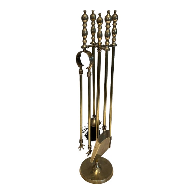 Brass Fireplace Tools - 5 Pieces For Sale