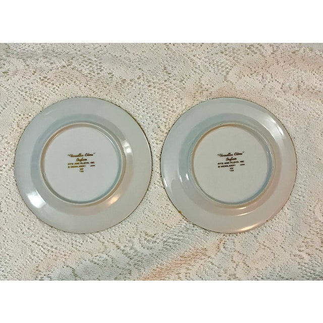 Mid-Century Modern 1980s Fitz & Floyd “Versailles Crème” Bread and Butter Plate - Set of 2, Inglaze, Cream Border, Wide Gold Trim, Gold Ring For Sale - Image 3 of 5