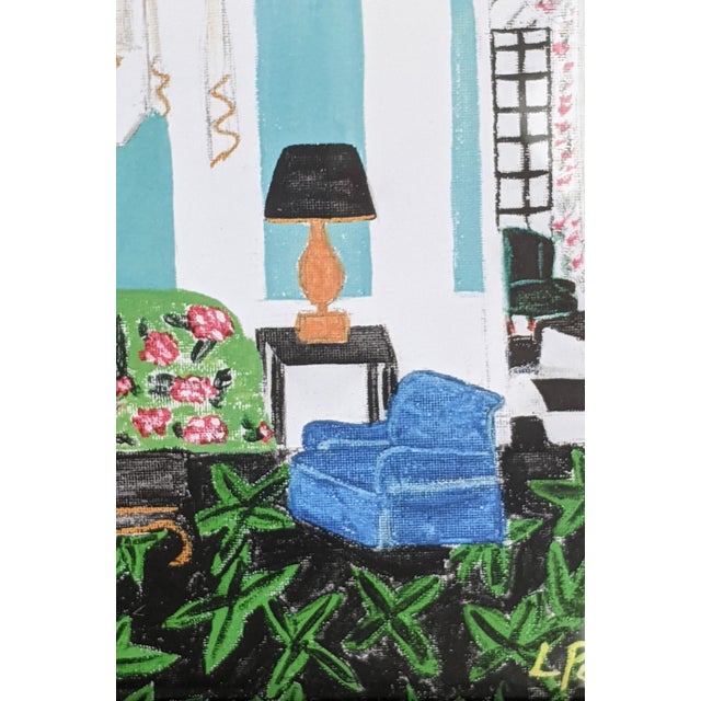 Paper Original Fauvist Greenbrier Resort Hotel "Lobby Lounge" Dorothy Draper Interior Art For Sale - Image 7 of 14