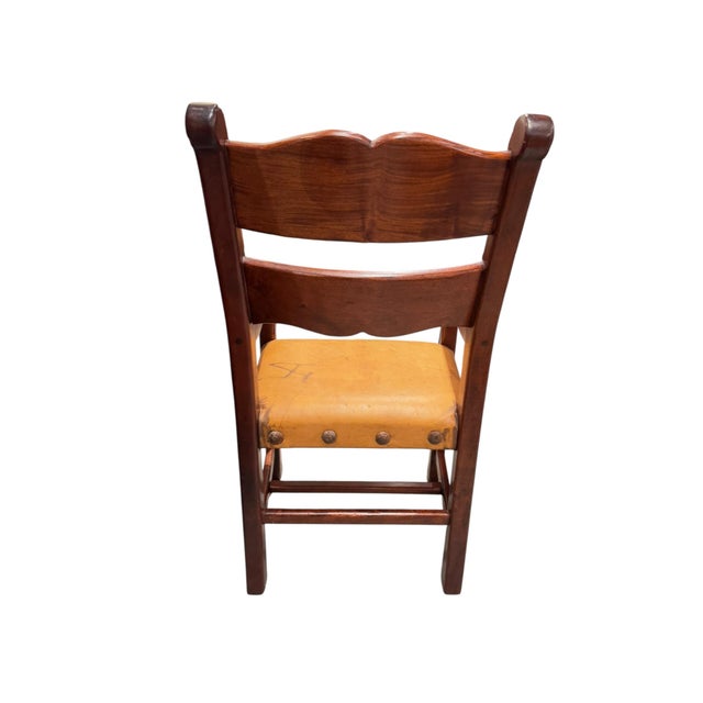1990s Mexican Wood/Leather Side Chair For Sale - Image 4 of 4
