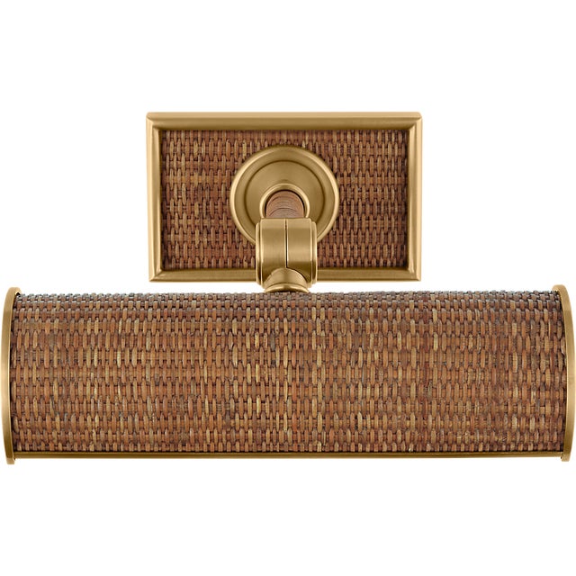 Halwell 8" Picture Light in Brass and Natural Woven Rattan Designer: Chapman & Myers Finish: Antique-Burnished Brass and...