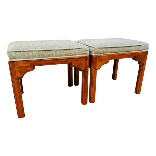 Vintage Ethan Allen Chinese Chippendale Ming Style Ottomans - A Pair For Sale