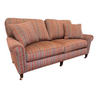 1990s Hancock & Moore Upholstered Sofa With Casters – Custom Patterned Fabric, 74” For Sale