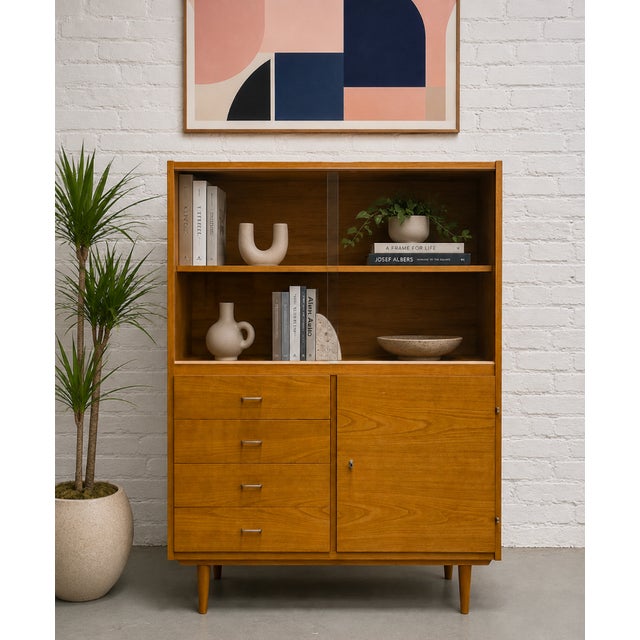 Mid Century Modern Ashwood Bookcase | Liquor Cabinet, by Jitona Sobeslav for Up Zavody, c. 1960’s. This classically styled...