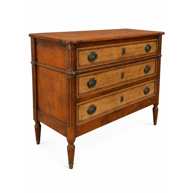 Louis XVI Light Walnut Chest of Drawers with Three Drawers and Fluted Motifs, 1930s For Sale - Image 4 of 13