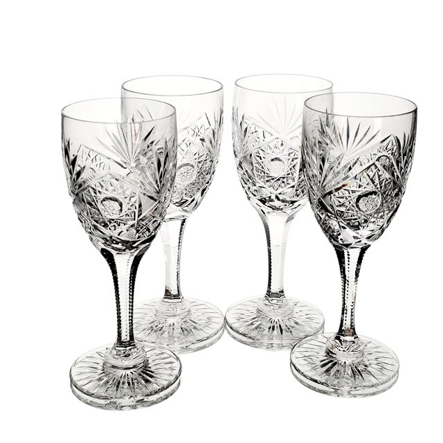 Kusak Cut Glass Works Chantilly Lace Crystal Water Goblets, Set of 4 6.5" For Sale - Image 4 of 11