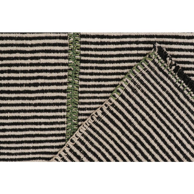 Textile 2010s Rug & Kilim’s Contemporary Kilim Rug in Black, Beige and Green Stripes For Sale - Image 7 of 8