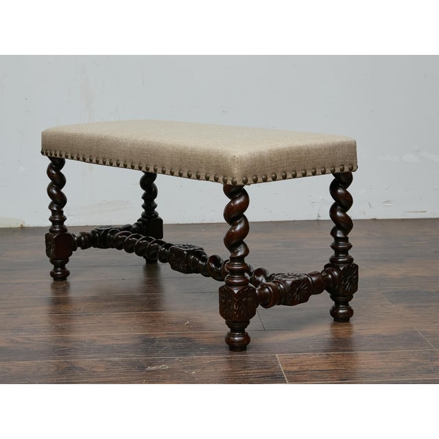 English Barley Twist Bench With Upholstered Seat, Circa 1900 For Sale - Image 12 of 18